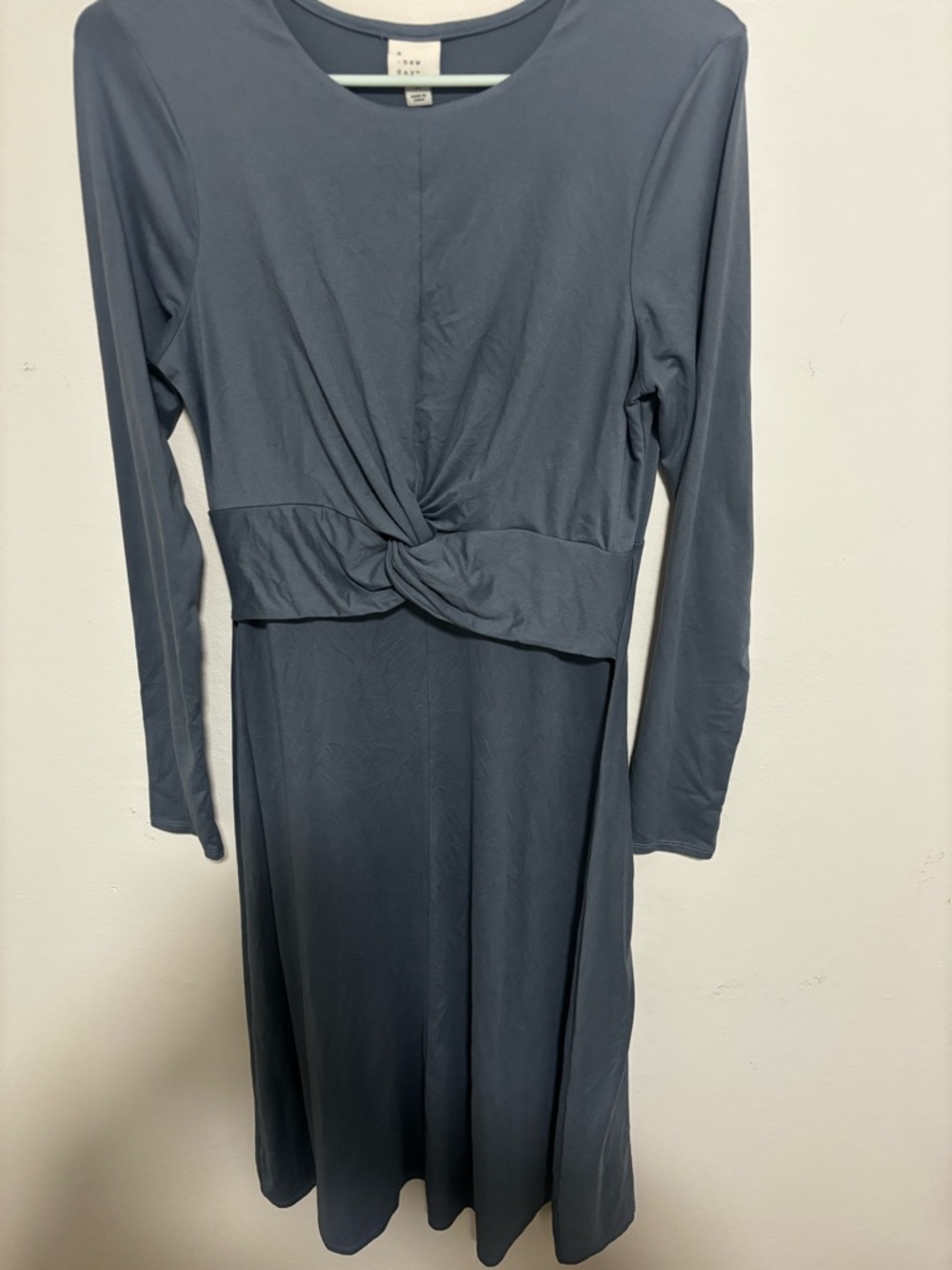 WORN ONCE a new day Slate Blue Long Sleeve Twist-Front Midi Dress